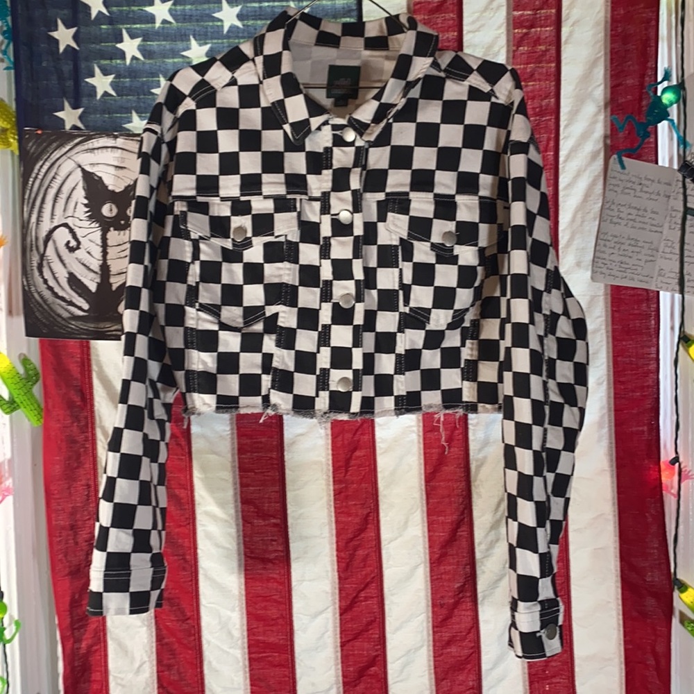 Checkered Denim Jacket - image 3